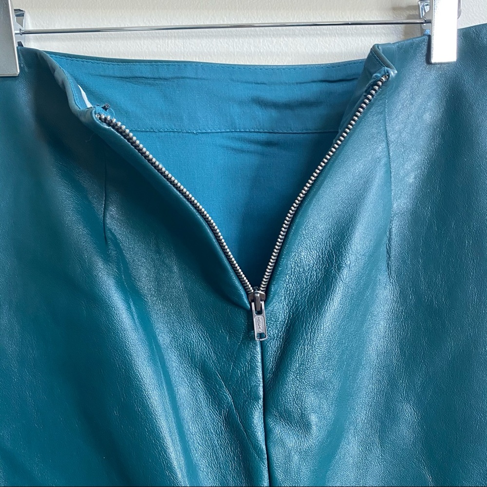 Nicole Miller Artelier Teal Leather Pencil Skirt Size 10 - Picture 8 of 12